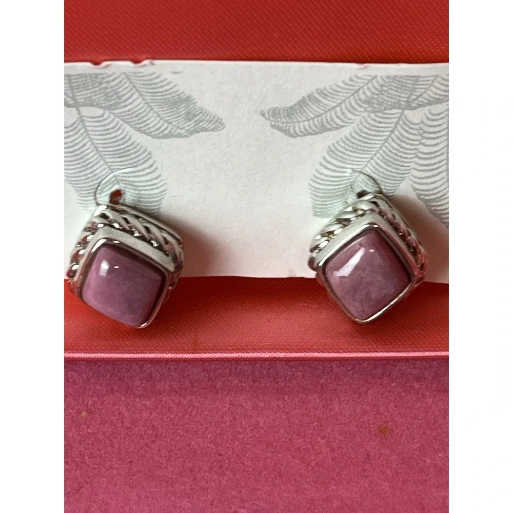 Sterling Silver 925 Pink Marble Stone Earrings